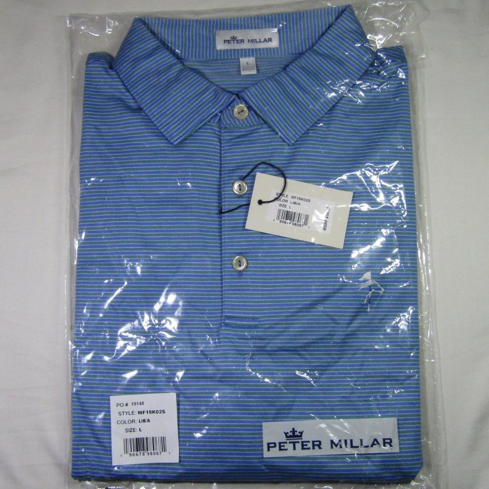 (L) Blue and Green Striped Polo